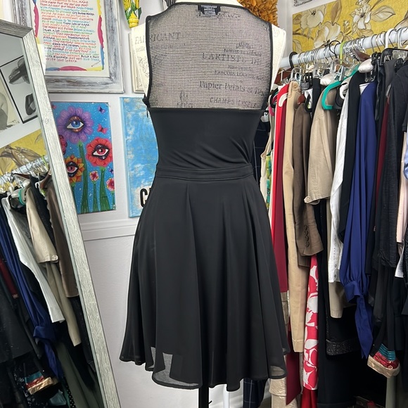 Bebe black mini dress Sz. S Sleeveless Fitted Mesh Back A-skirt - Picture 3 of 14